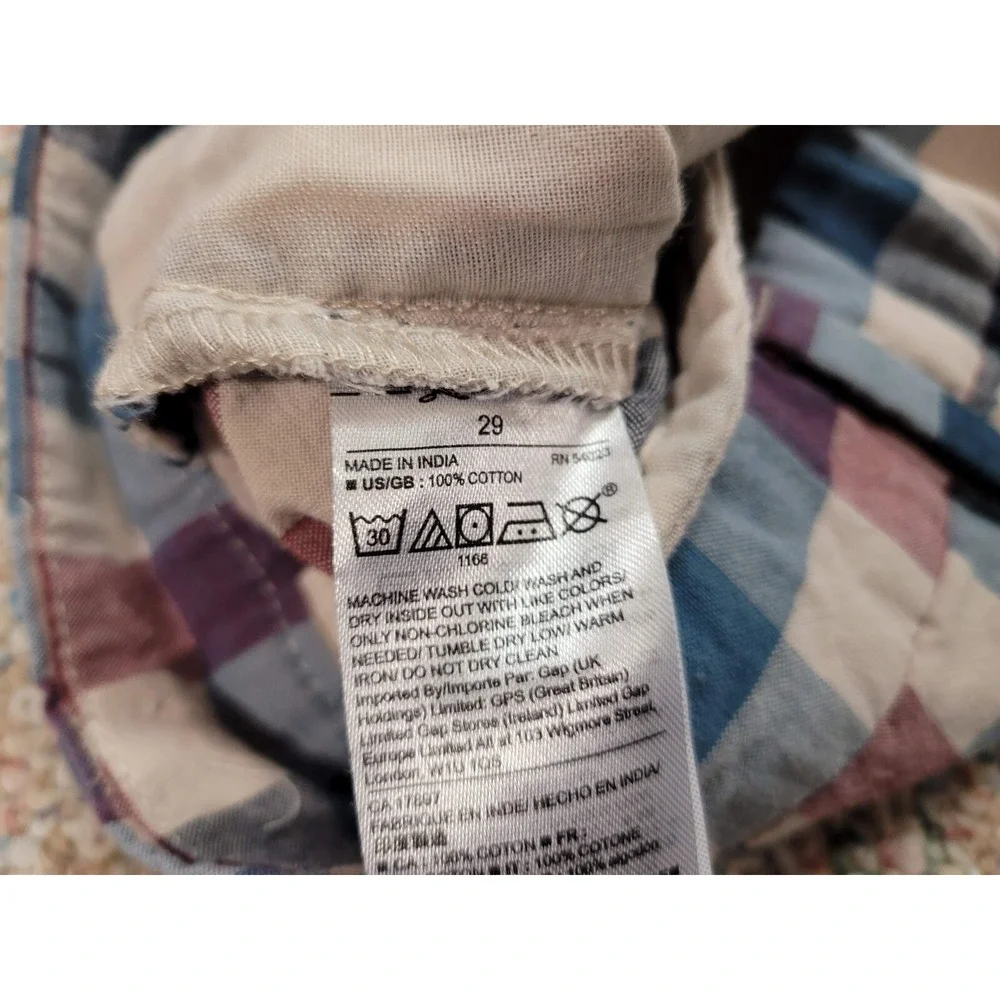 Gap Shorts Mens 29 Blue Red Plaid Check Cotton Chino Preppy 9.5in Inseam